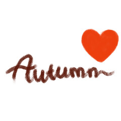 AUTUMN word lettering with red love shape icon. I Love Autumn.