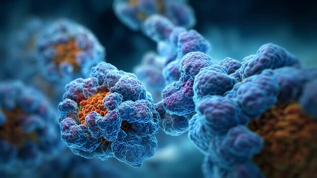 Scientific illustration of ribosomal machinery ceasing function under ricin poisoning with complex protein production graphics dimming across clustered cells.