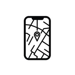 Smartphone Map Icon with Pinpoint Location on Transparent Background