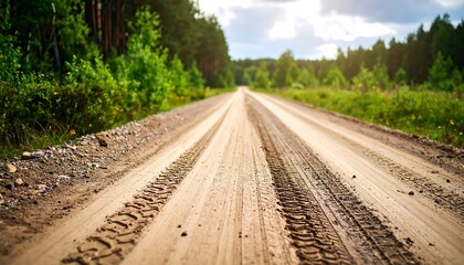 Empty dirt road through trees