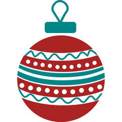 Christmas bauble in red and teal with Scandinavian-inspired patterns, suitable for winter and holiday decorations.
