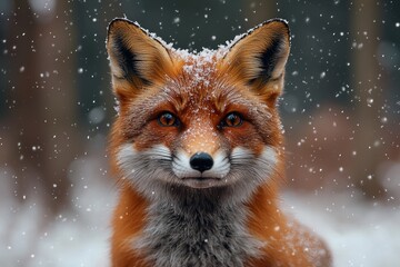 Obraz premium Close-up of a red fox in snowy forest
