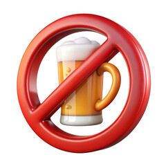 3d no alcohol symbol with beer mug isolated on transparent background