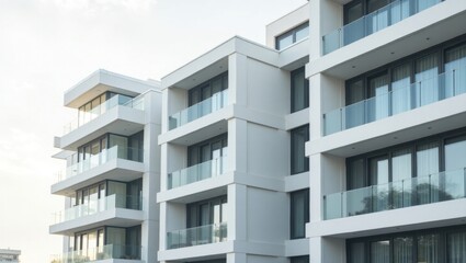 Modern Residential Building Exterior With Glass Balconies And Large Windows