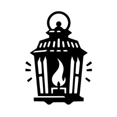 Minimalist Black Silhouette of a Spooky Lantern with Flame Halloween Clipart Design