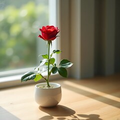 red rose in vase