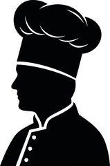 Chef Silhouette in Profile View with Traditional Hat and Uniform.