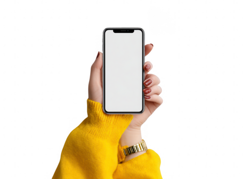 Smartphone held in hands, blank screen