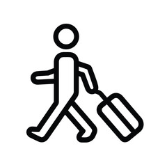 Black Line Art of Figure Walking With Suitcase on Background Icon Style