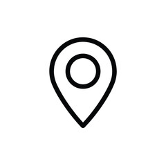Black Outline of a Location Pin Icon with Circle on White Background