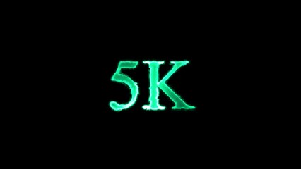 Glowing Green 5 K Text on Black Background Digital Graphic with Energy Effect and Illuminated Letters
