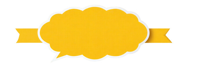 Yellow speech bubble with ribbon