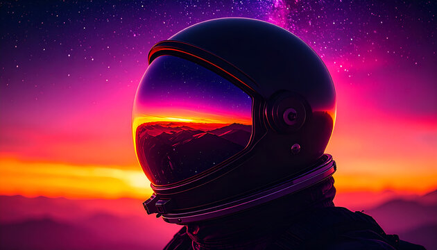 Astronaut Sunset Space Reflection.