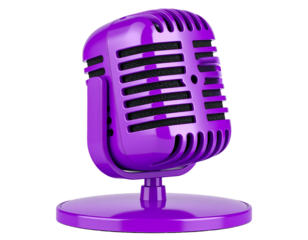 Purple microphone vintage retro audio equipment on transparent background