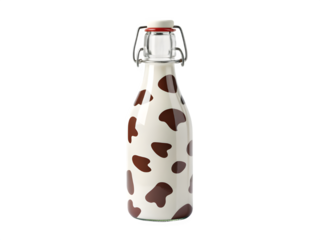 Clear glass swing top bottle filled with creamy white liquid and brown spots