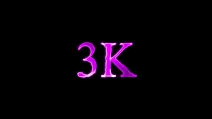Glowing Purple 3 K Text on Black Background with Energy Effect Digital Graphic three thousand