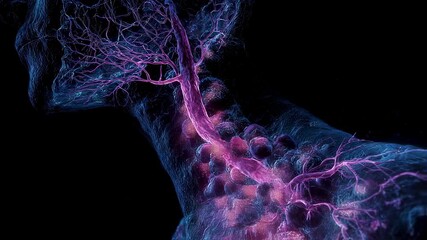 Digital medical visualization showing progression of esophageal varices with enlarged dark blue veins and inflamed areas signaling bleed risk.