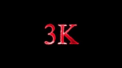 Red Glowing 3 K Text on Black Background Digital Graphic three thousand number