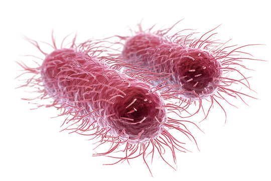 Close up of three bacteria cells under a microscope.