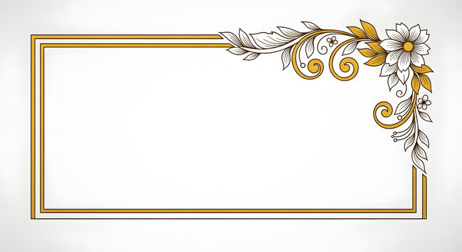 Elegant Golden Floral Frame: A beautifully rendered illustration of a rectangular frame with a gold border and intricate floral embellishments.