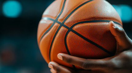 Close-Up of Athlete Holding a Basketball in a Dramatic Indoor Sports Environment