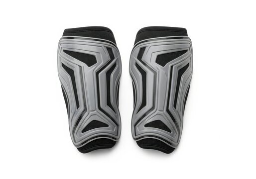 Top view of protective football shin pads. Sporting equipment for leg safety during a match, isolated on white background.