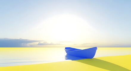 Serene Beach Escape: A Blue Boat on Golden Sand