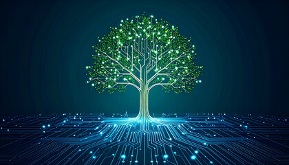Digital Tree with Circuit Board, and Growth.