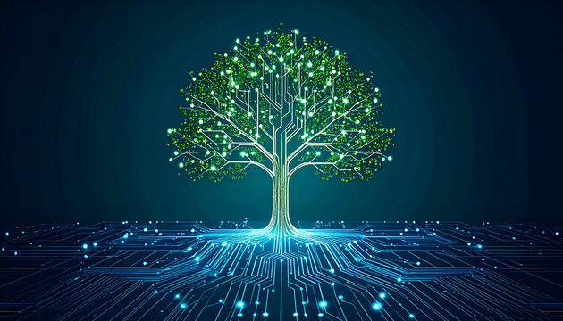 Digital Tree with Circuit Board, and Growth.