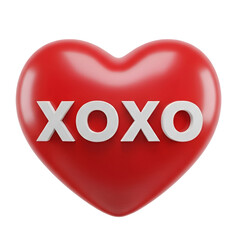 3d icon of red heart with xoxo text isolated on transparent background 3d render icon
