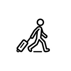 Stick Figure Walking with Luggage, Linear Design Element on Background