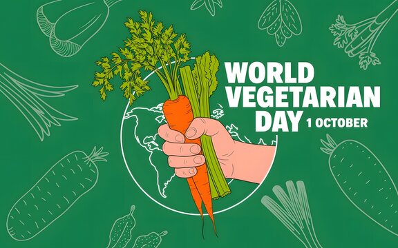 Hand holding fresh carrots and leafy greens for world vegetarian day - Powered by Adobe