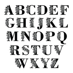 Floral Monogram Alphabet, Decorative Flower Letters, Elegant Botanical Font Vector, Floral Serif Capital Letter Set