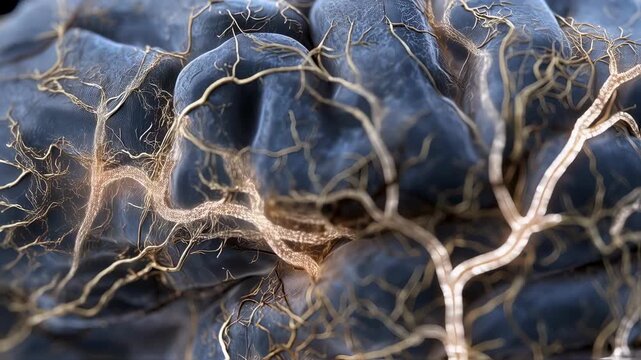 Medical digital rendering highlighting layered tau pathology developing inside brain gray matter indicating degenerative disease stages.
