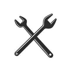 Two Black Wrenches Crossed Isolated on White Background, Simple Tool Icon