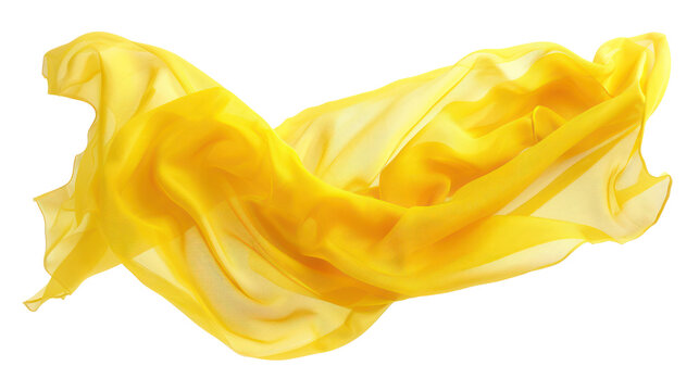 A yellow, flowing, transparent fabric against a transparent background