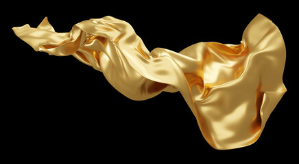 Gold fabric on black background 3d render