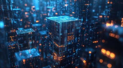 Obraz premium Digital cityscape of glowing cubes.
