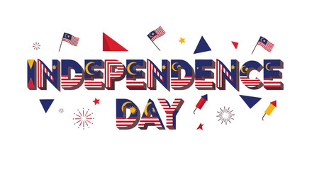 Fototapeta premium Celebrate Malaysian Independence Day with vibrant flags, fireworks, and festive typography