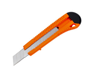 Orange cutter knife blade sharp tool utility on transparent background