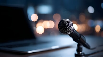 Microphone and laptop setup for a remote conference call