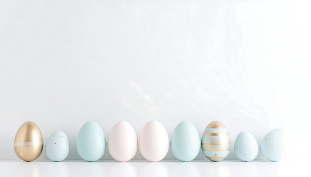 Pastel Easter eggs in a row against a white background - Powered by Adobe