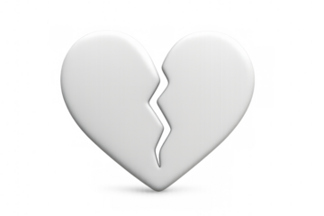 White broken heart is representing sadness and end of relationship on a transparent background