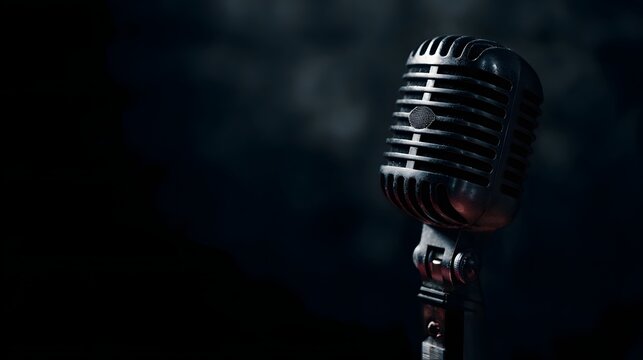 Classic radio microphone with dramatic nostalgic lighting - Powered by Adobe