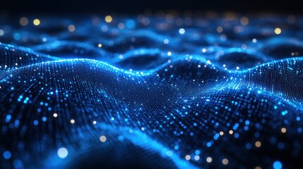 Abstract digital wave pattern of glowing blue points.