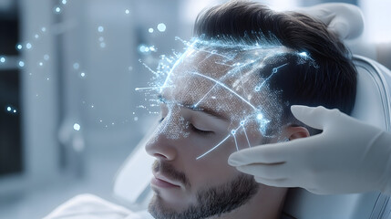 young man with headphones listening