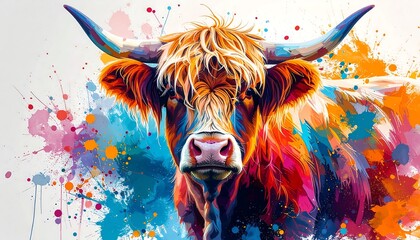 Colorful Highland Cow Portrait