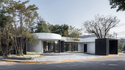 Obraz premium Modern architectural design of a contemporary building exterior.