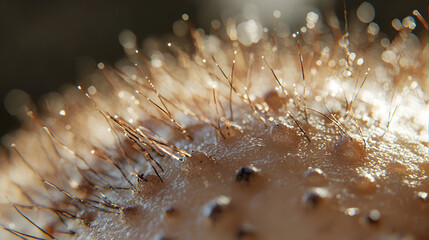 close up of a slice of pizza with water drops