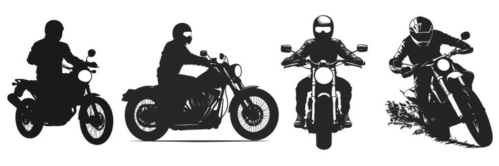 Fototapeta premium silhouette set of motorcycle riders in motion for transport and action design themes